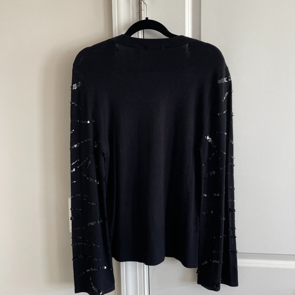 Venini Nights Black Knit Long Sleeve Sweater w Sequins V-Neck - SZ L - Picture 3 of 3